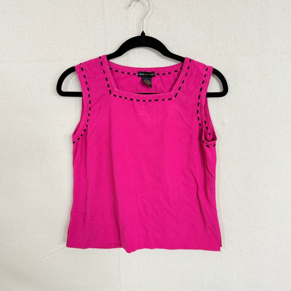 Grace Dane Lewis Womens Hot Pink Whipstitch Square Neck Knit Tank Top Large